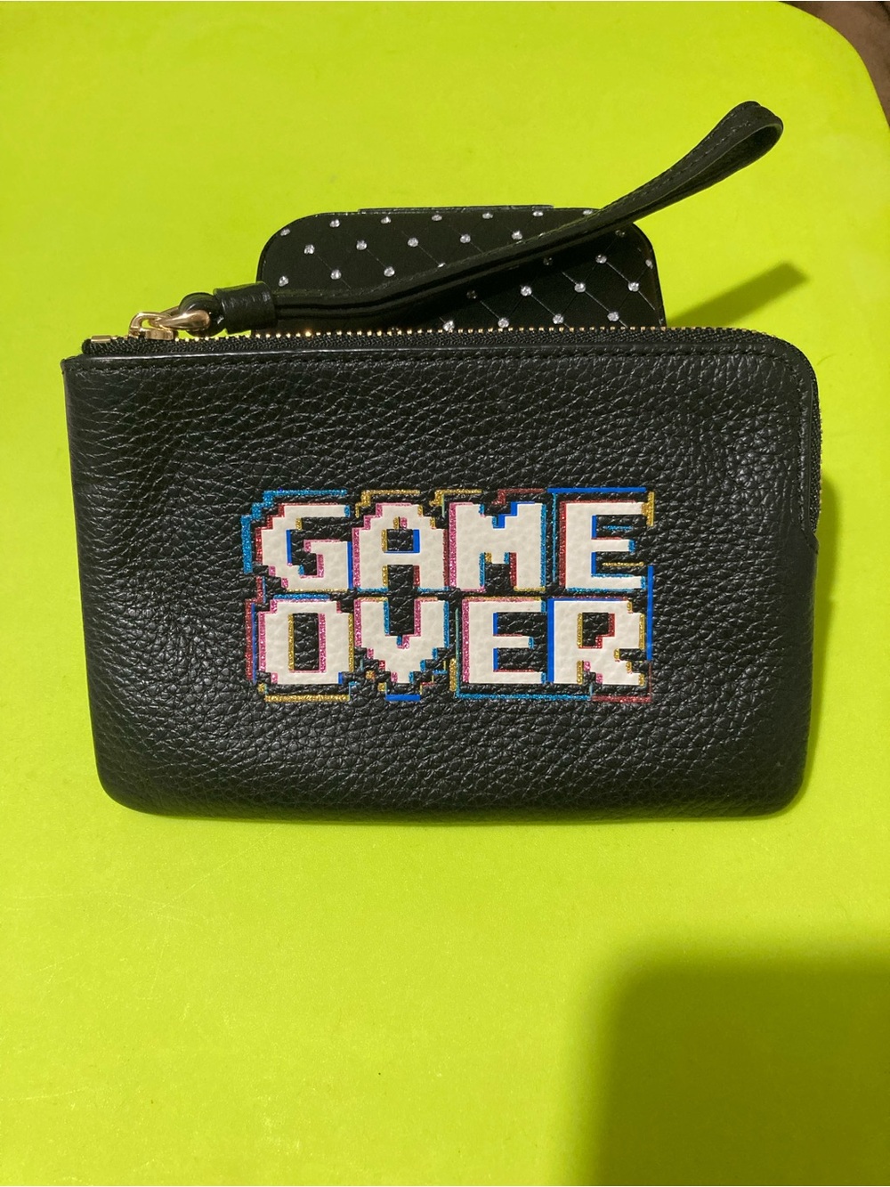 Black Leather Wristlet Wallet with 'GAME OVER' Patch